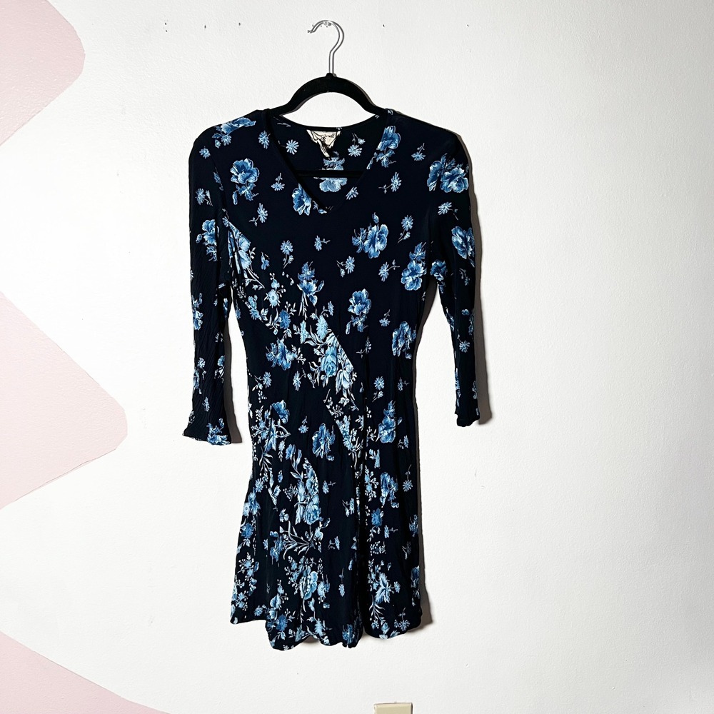 Vtg y2k 2000s Mini Dress Medium Blue Floral Patchwork Vintage Retro Goth